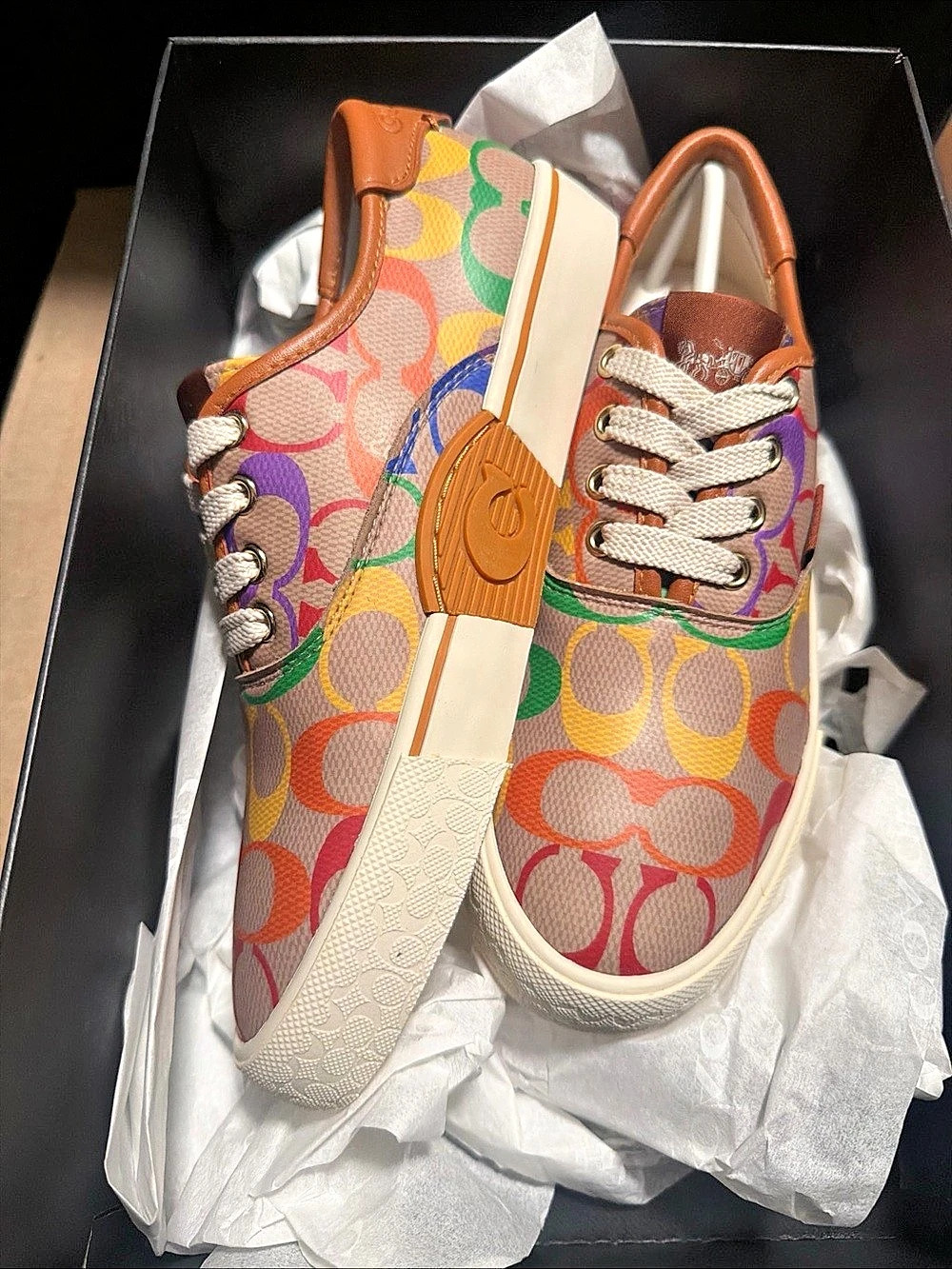 Coach Women's Citysole Skate Sneakers Rainbow Pride Signature Canvas Size 5